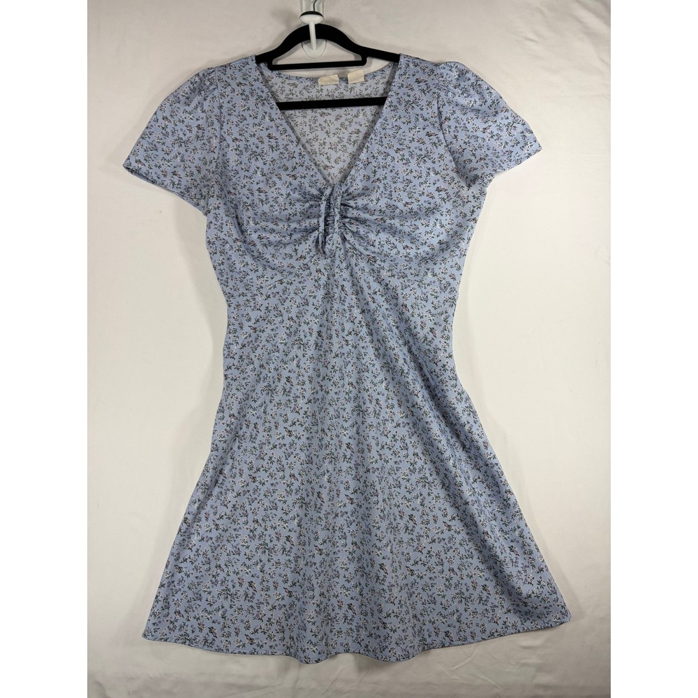 Levis Floral Mini Dress Womens M Blue Excellent Ruched V-Neck Short Sleeve